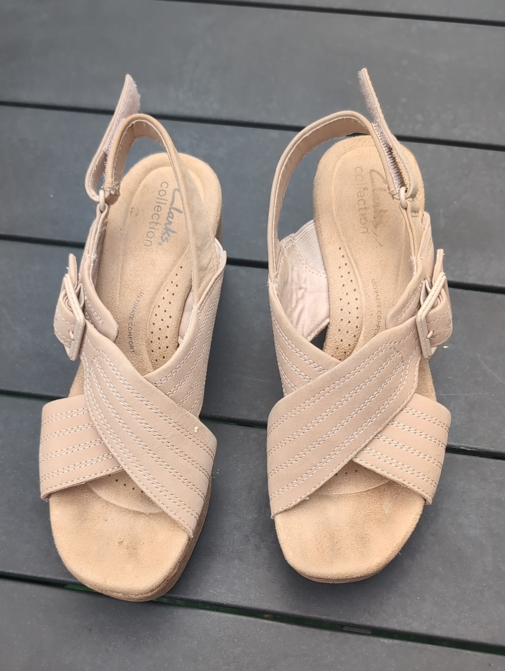 Clarks Beige Crisscross Slingback Sandals Size 8
